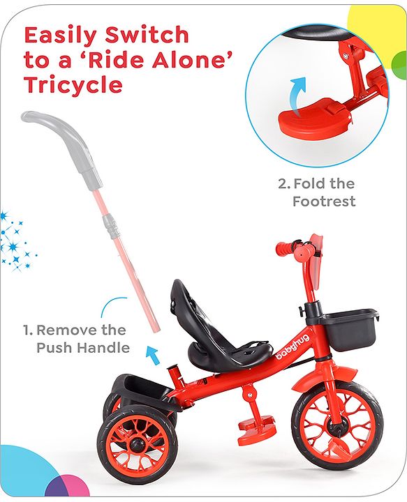 Babyhug Disney Mickey Kids Tricycle with Parental Push Handle- Red & Black| Antislip Pedals| Puncture Proof Wheels| Easy Assembling| Foldable Footrest| Toy for 2 to 5 year| Gifting Option