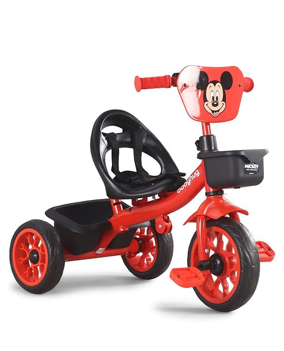 Babyhug Disney Mickey Kids Tricycle with Parental Push Handle- Red & Black| Antislip Pedals| Puncture Proof Wheels| Easy Assembling| Foldable Footrest| Toy for 2 to 5 year| Gifting Option