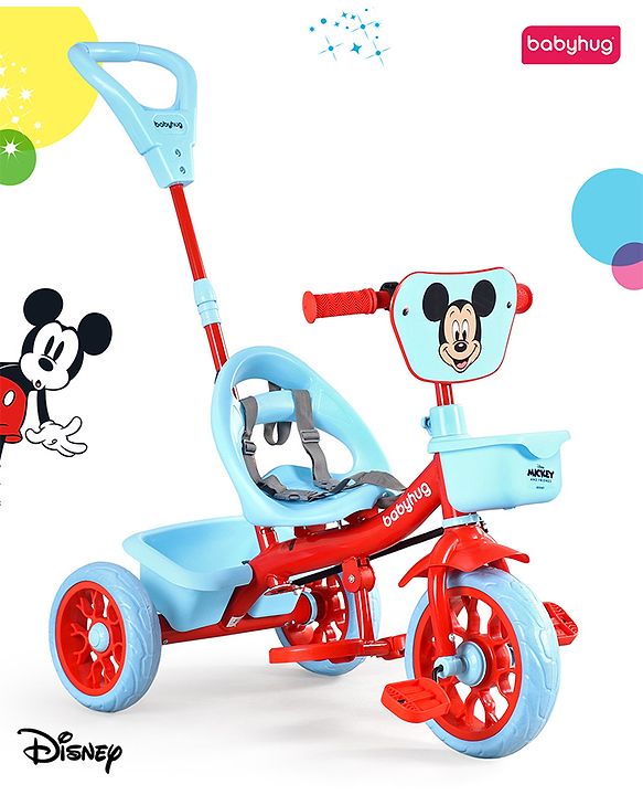 Babyhug Disney Mickey Kids Tricycle with Parental Push Handle- Red & Black| Antislip Pedals| Puncture Proof Wheels| Easy Assembling| Foldable Footrest| Toy for 2 to 5 year| Gifting Option