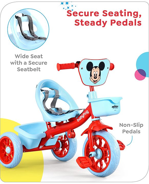 Babyhug Disney Mickey Kids Tricycle with Parental Push Handle- Red & Black| Antislip Pedals| Puncture Proof Wheels| Easy Assembling| Foldable Footrest| Toy for 2 to 5 year| Gifting Option