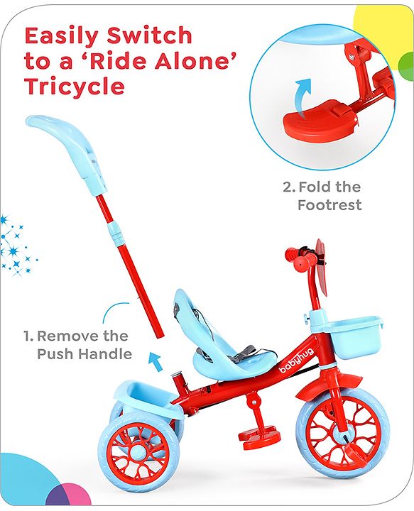 Babyhug Disney Mickey Kids Tricycle with Parental Push Handle- Red & Black| Antislip Pedals| Puncture Proof Wheels| Easy Assembling| Foldable Footrest| Toy for 2 to 5 year| Gifting Option