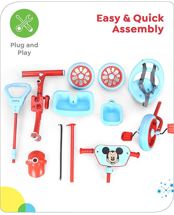 Babyhug Disney Mickey Kids Tricycle with Parental Push Handle- Red & Black| Antislip Pedals| Puncture Proof Wheels| Easy Assembling| Foldable Footrest| Toy for 2 to 5 year| Gifting Option
