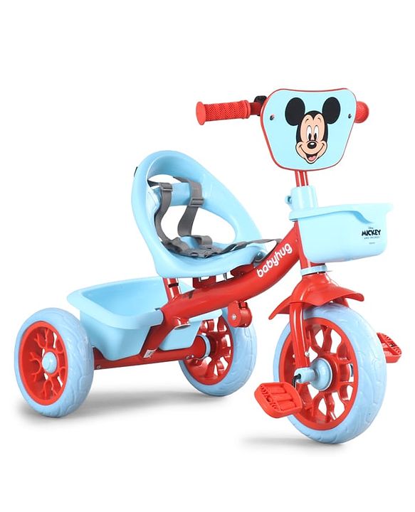 Babyhug Disney Mickey Kids Tricycle with Parental Push Handle- Red & Black| Antislip Pedals| Puncture Proof Wheels| Easy Assembling| Foldable Footrest| Toy for 2 to 5 year| Gifting Option
