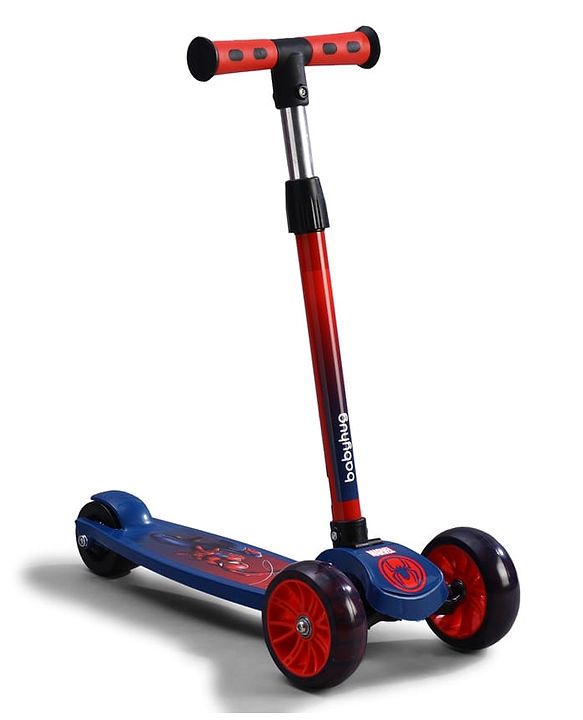 Babyhug Marvel Spider Man Kids 3 Wheel Scooter with Attractive Led Wheels|Compact Fold| Lean-to-Steer| Gifting Option| Physical Activity - Red & Blue