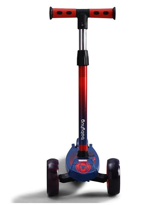 Babyhug Marvel Spider Man Kids 3 Wheel Scooter with Attractive Led Wheels|Compact Fold| Lean-to-Steer| Gifting Option| Physical Activity - Red & Blue