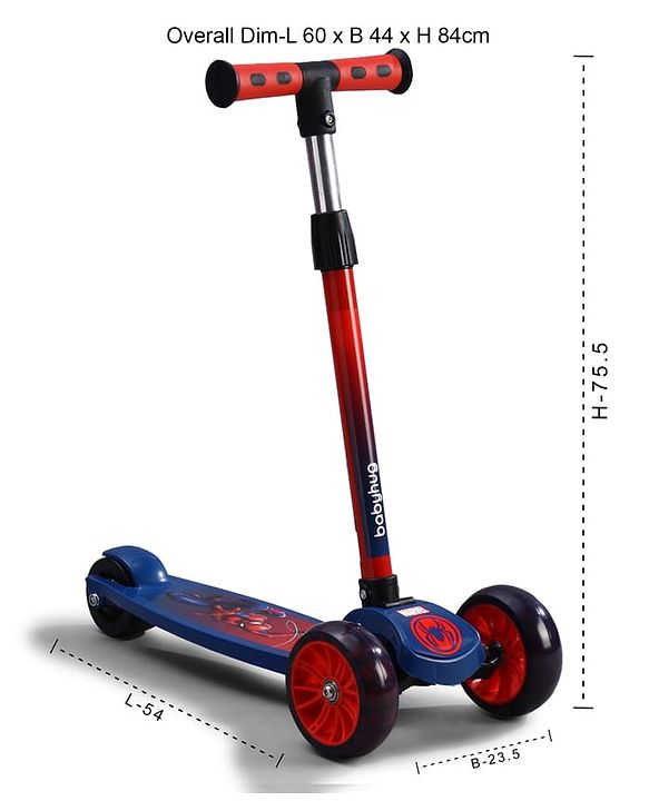 Babyhug Marvel Spider Man Kids 3 Wheel Scooter with Attractive Led Wheels|Compact Fold| Lean-to-Steer| Gifting Option| Physical Activity - Red & Blue
