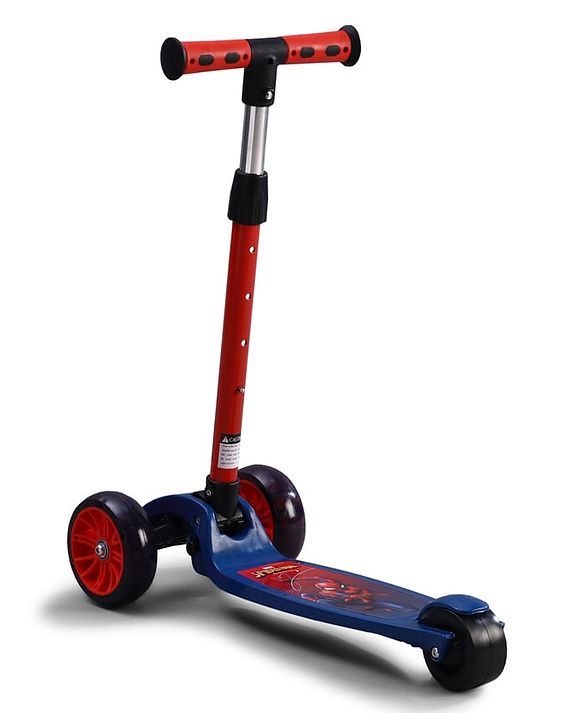 Babyhug Marvel Spider Man Kids 3 Wheel Scooter with Attractive Led Wheels|Compact Fold| Lean-to-Steer| Gifting Option| Physical Activity - Red & Blue