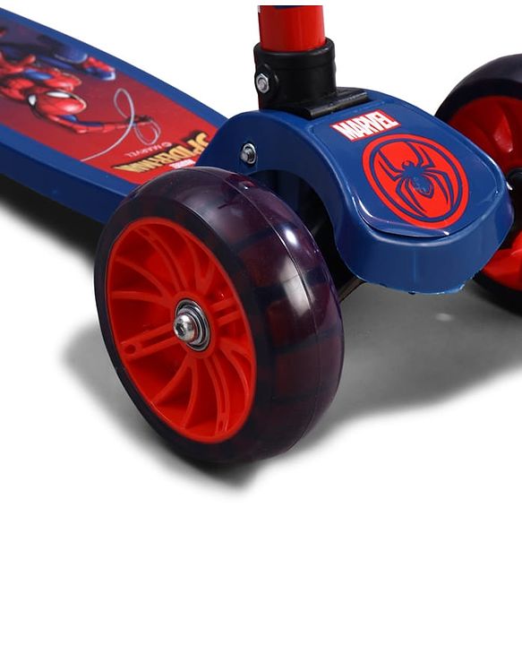 Babyhug Marvel Spider Man Kids 3 Wheel Scooter with Attractive Led Wheels|Compact Fold| Lean-to-Steer| Gifting Option| Physical Activity - Red & Blue