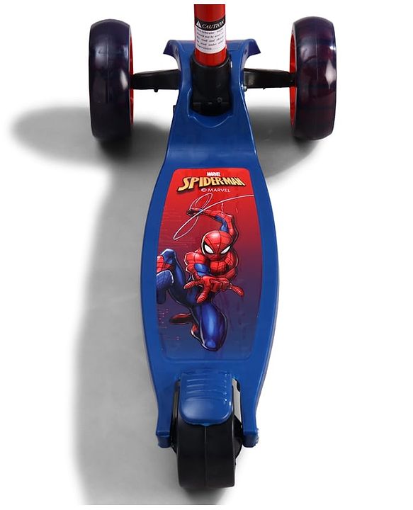 Babyhug Marvel Spider Man Kids 3 Wheel Scooter with Attractive Led Wheels|Compact Fold| Lean-to-Steer| Gifting Option| Physical Activity - Red & Blue