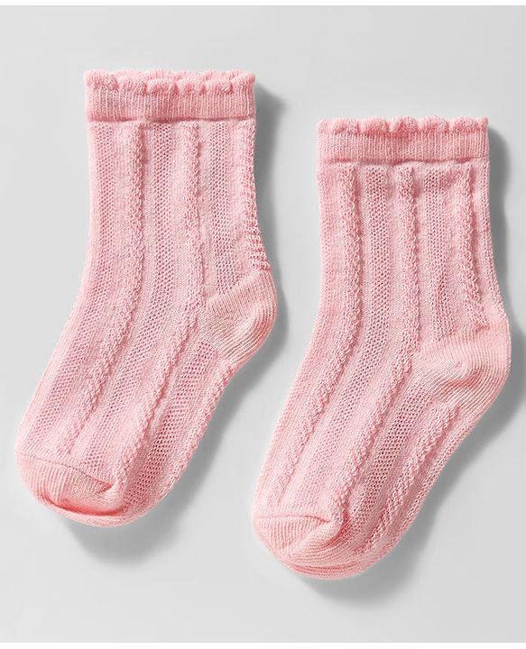 Cute Walk by Babyhug Knit Ankle Length Anti Bacterial Socks with Cable Knit Design Pack of 3 - Dark Pink White & Pink