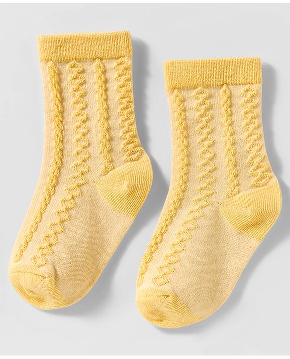 Cute Walk by Babyhug Knit Ankle Length Anti Bacterial Socks with Cable Knit Design Pack of 3 - Yellow Pink & Purple