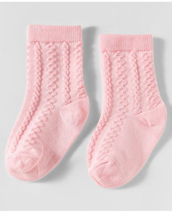 Cute Walk by Babyhug Knit Ankle Length Anti Bacterial Socks with Cable Knit Design Pack of 3 - Yellow Pink & Purple