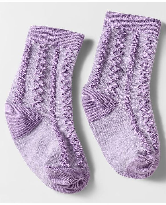 Cute Walk by Babyhug Knit Ankle Length Anti Bacterial Socks with Cable Knit Design Pack of 3 - Yellow Pink & Purple