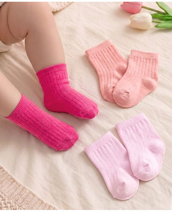 Cute Walk by Babyhug Knit Ankle Length Solid Color Anti Bacterial Socks Pack of 3 - Pink
