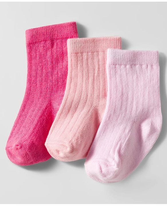 Cute Walk by Babyhug Knit Ankle Length Solid Color Anti Bacterial Socks Pack of 3 - Pink