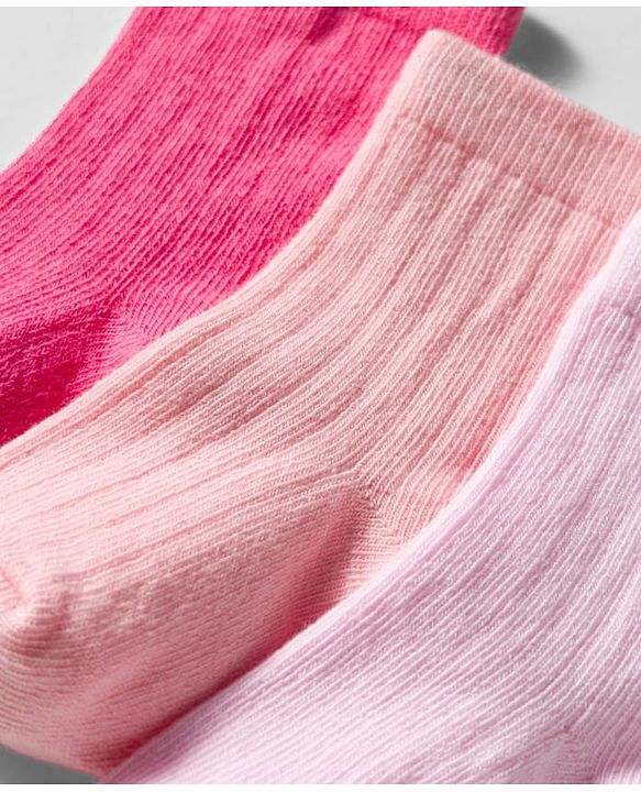 Cute Walk by Babyhug Knit Ankle Length Solid Color Anti Bacterial Socks Pack of 3 - Pink