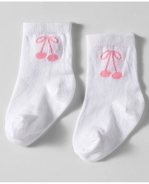 Cute Walk by Babyhug Knit Ankle Length Anti Bacterial Socks with Cherry Design Pack of 3 - Red Purple & White