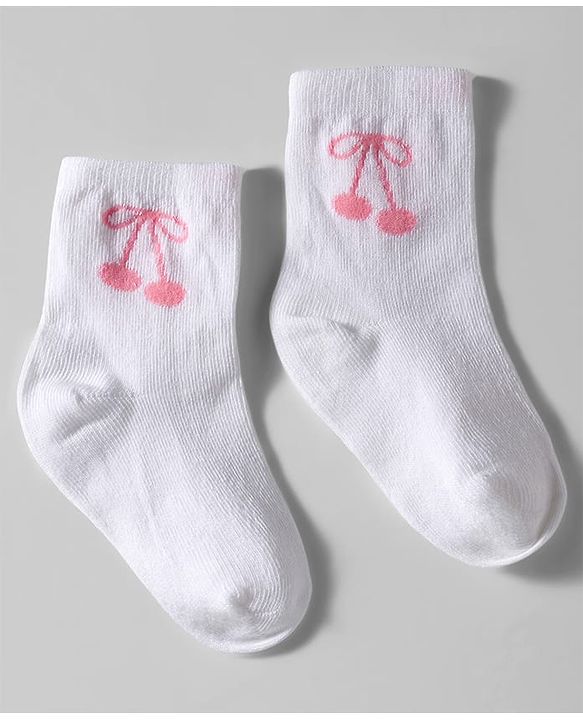 Cute Walk by Babyhug Knit Ankle Length Anti Bacterial Socks with Cherry Design Pack of 3 - Red Purple & White
