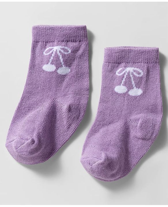 Cute Walk by Babyhug Knit Ankle Length Anti Bacterial Socks with Cherry Design Pack of 3 - Red Purple & White