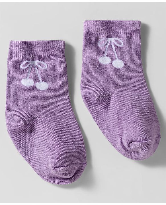 Cute Walk by Babyhug Knit Ankle Length Anti Bacterial Socks with Cherry Design Pack of 3 - Red Purple & White