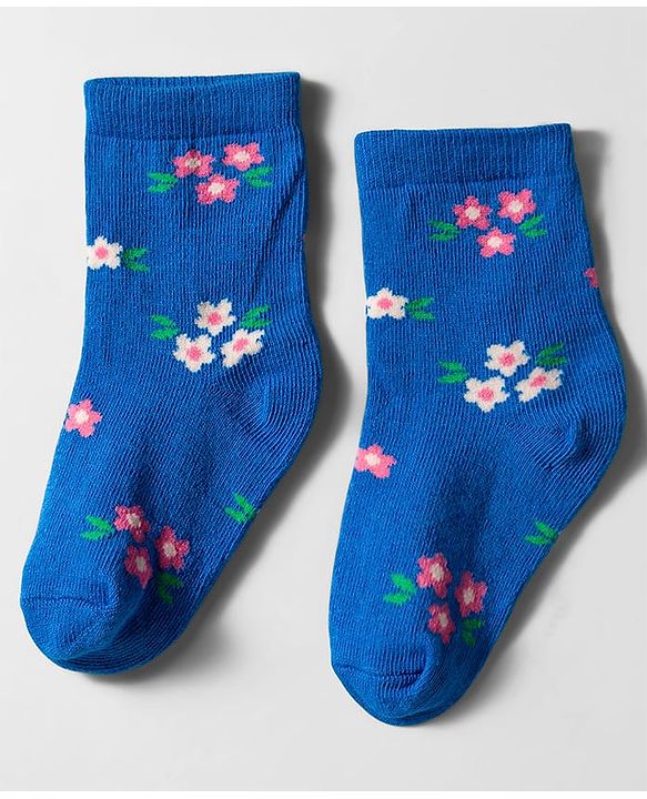 Cute Walk by Babyhug Knit Ankle Length Anti Bacterial Socks with Floral Design Pack of 3 - Navy Blue Pink & White