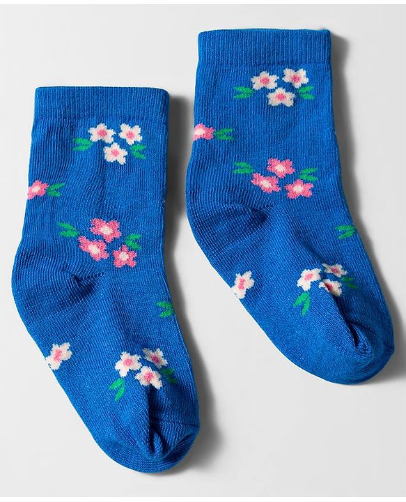 Cute Walk by Babyhug Knit Ankle Length Anti Bacterial Socks with Floral Design Pack of 3 - Navy Blue Pink & White
