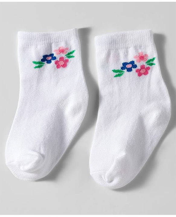 Cute Walk by Babyhug Knit Ankle Length Anti Bacterial Socks with Floral Design Pack of 3 - Navy Blue Pink & White