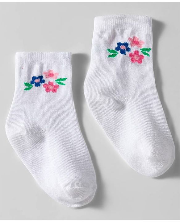 Cute Walk by Babyhug Knit Ankle Length Anti Bacterial Socks with Floral Design Pack of 3 - Navy Blue Pink & White
