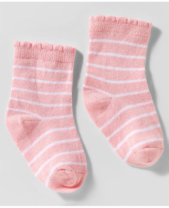 Cute Walk by Babyhug Knit Ankle Length Anti Bacterial Socks with Heart Design & Stripes Pack of 3 - Dark Pink White & Pink