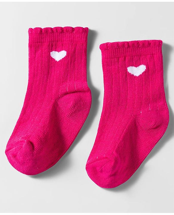 Cute Walk by Babyhug Knit Ankle Length Anti Bacterial Socks with Heart Design & Stripes Pack of 3 - Dark Pink White & Pink