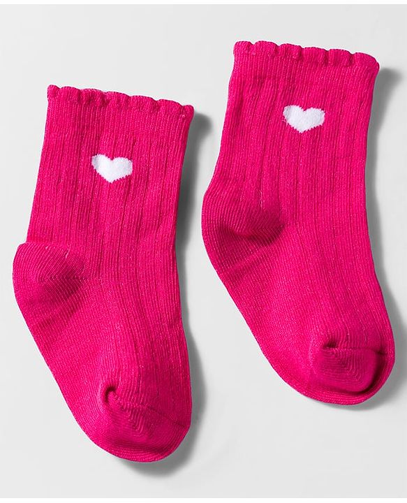 Cute Walk by Babyhug Knit Ankle Length Anti Bacterial Socks with Heart Design & Stripes Pack of 3 - Dark Pink White & Pink