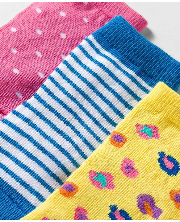 Cute Walk by Babyhug Knit Ankle Length Anti Bacterial Socks with Polka Dot Design & Stripes Pack of 3 - Pink Blue & Yellow