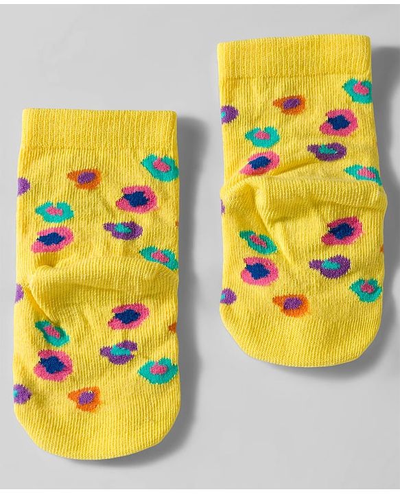Cute Walk by Babyhug Knit Ankle Length Anti Bacterial Socks with Polka Dot Design & Stripes Pack of 3 - Pink Blue & Yellow