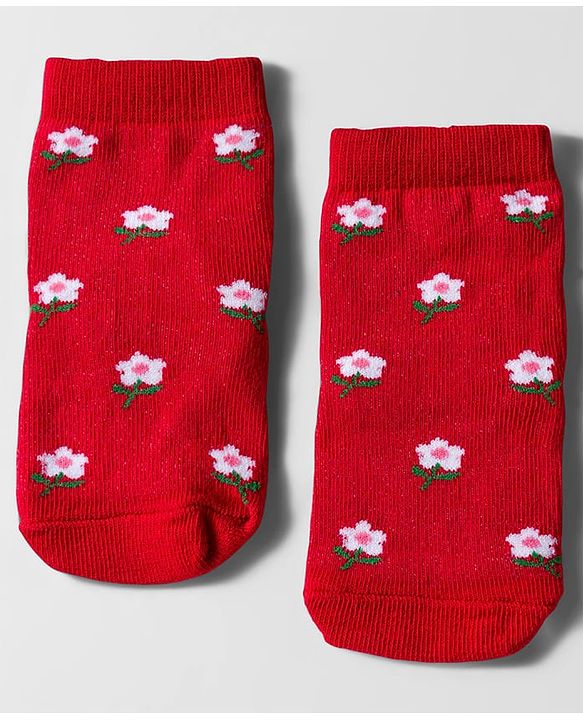 Cute Walk by Babyhug Knit Ankle Length Anti Bacterial Socks with Floral Polka Dot & Strawberry Design Pack of 3 - Yellow Red & White