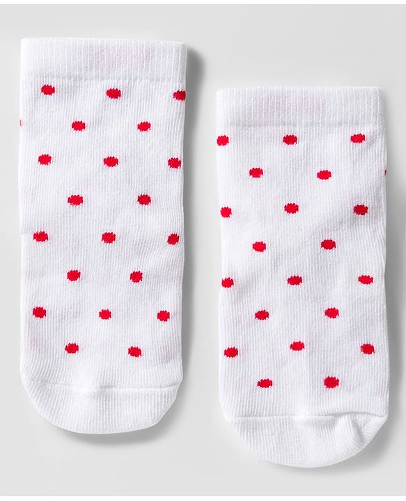 Cute Walk by Babyhug Knit Ankle Length Anti Bacterial Socks with Floral Polka Dot & Strawberry Design Pack of 3 - Yellow Red & White
