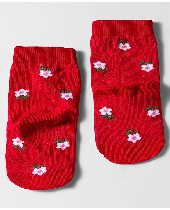 Cute Walk by Babyhug Knit Ankle Length Anti Bacterial Socks with Floral Polka Dot & Strawberry Design Pack of 3 - Yellow Red & White