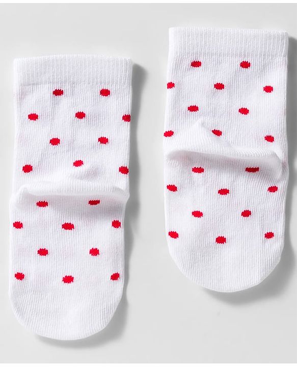 Cute Walk by Babyhug Knit Ankle Length Anti Bacterial Socks with Floral Polka Dot & Strawberry Design Pack of 3 - Yellow Red & White