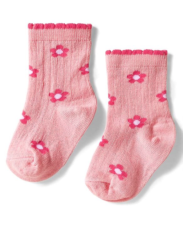 Cute Walk by Babyhug Knit Ankle Length Anti Bacterial Socks with Floral Design Pack of 3 - Pink Red & Purple
