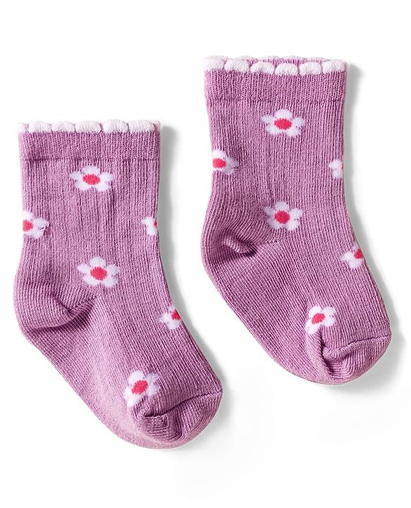 Cute Walk by Babyhug Knit Ankle Length Anti Bacterial Socks with Floral Design Pack of 3 - Pink Red & Purple