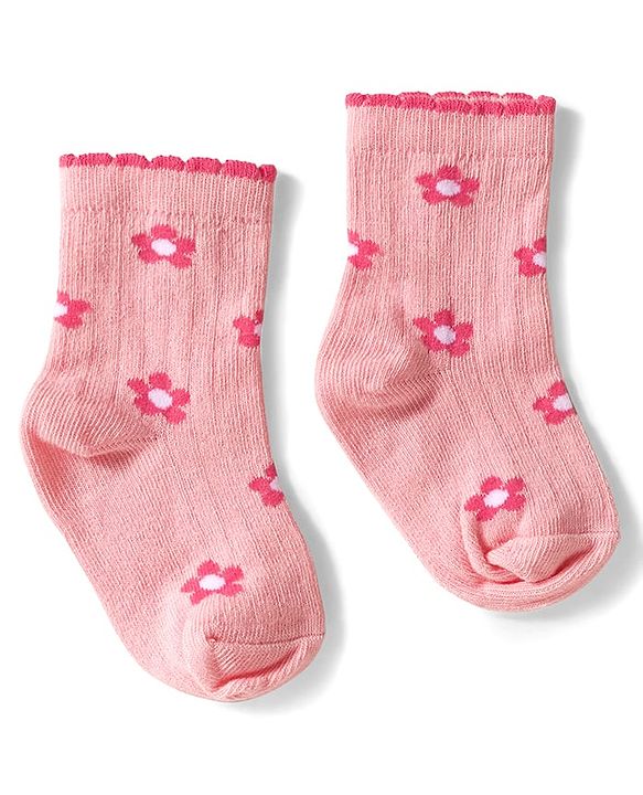 Cute Walk by Babyhug Knit Ankle Length Anti Bacterial Socks with Floral Design Pack of 3 - Pink Red & Purple