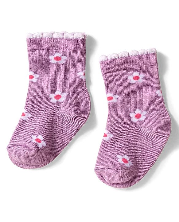 Cute Walk by Babyhug Knit Ankle Length Anti Bacterial Socks with Floral Design Pack of 3 - Pink Red & Purple