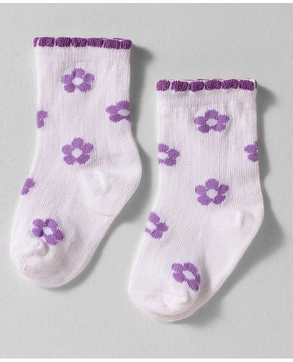 Cute Walk by Babyhug Knit Ankle Length Anti-bacterial Socks with Floral Print Pack of 3 - Yellow White & Pink