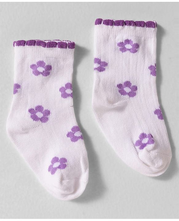 Cute Walk by Babyhug Knit Ankle Length Anti-bacterial Socks with Floral Print Pack of 3 - Yellow White & Pink