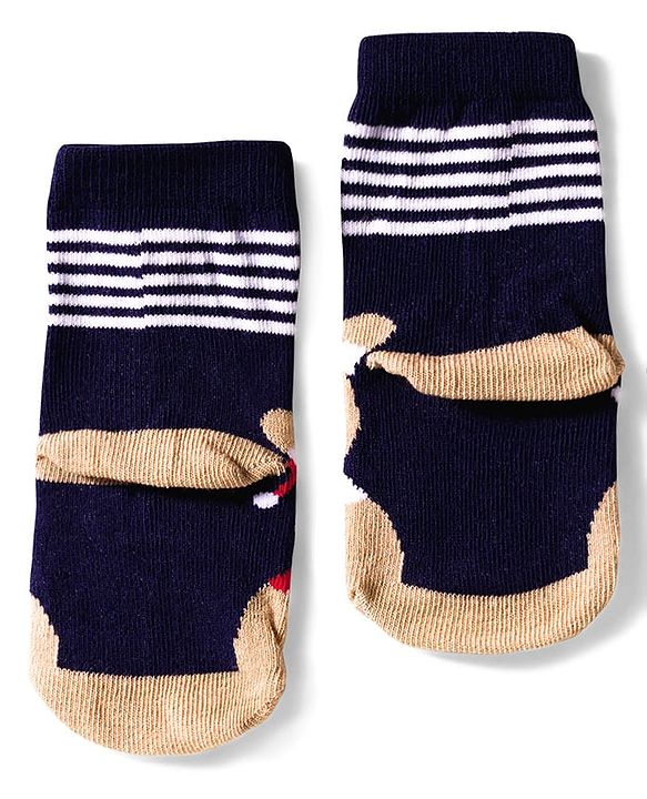 Cute Walk by Babyhug Knit Ankle Length Anti Bacterial Socks with Bear & Star Design Pack of 3 - Brown Navy Blue & Red