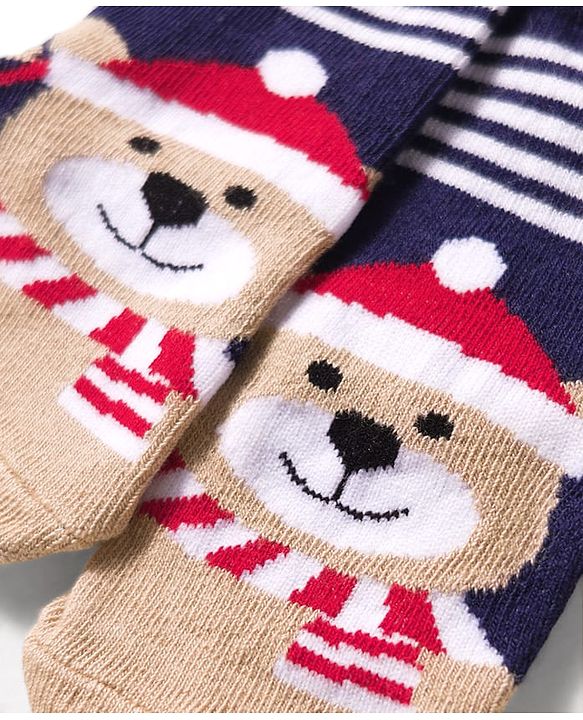 Cute Walk by Babyhug Knit Ankle Length Anti Bacterial Socks with Bear & Star Design Pack of 3 - Brown Navy Blue & Red
