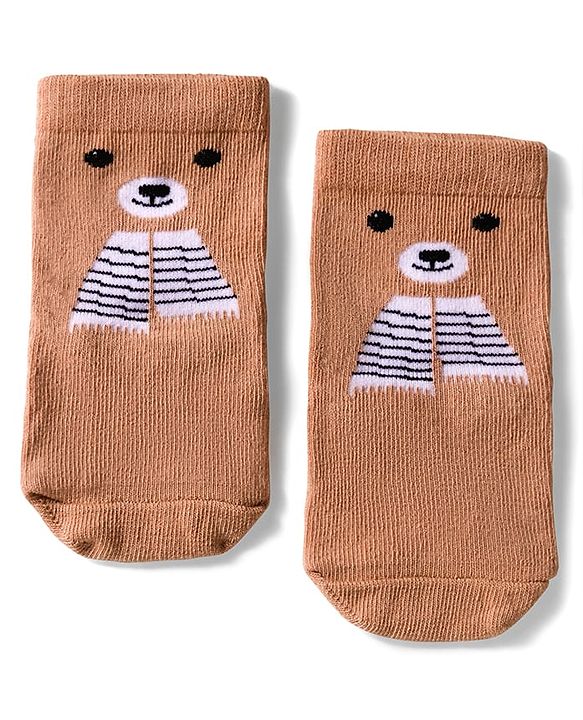Cute Walk by Babyhug Knit Ankle Length Anti Bacterial Socks with Text & Bear Design Pack of 3 - Brown & Blue
