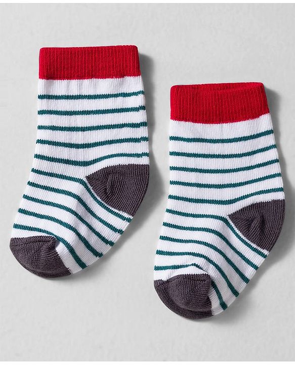 Cute Walk by Babyhug Knit Ankle Length Anti-bacterial Socks with Stripes Animal Print Pack of 3 - White