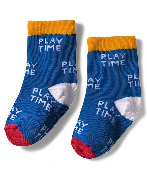 Cute Walk by Babyhug Knit Ankle Length Anti Bacterial Socks with Text & Stripe Design Pack of 3 - White Blue & Red