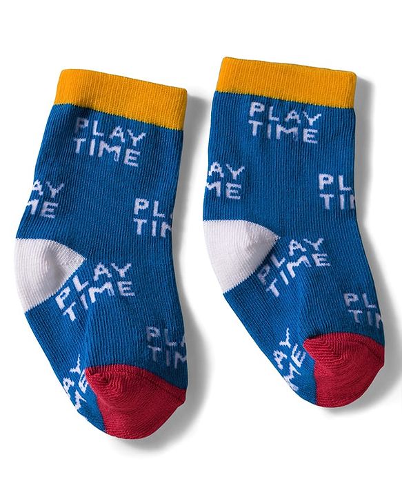Cute Walk by Babyhug Knit Ankle Length Anti Bacterial Socks with Text & Stripe Design Pack of 3 - White Blue & Red