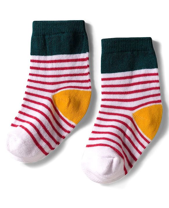 Cute Walk by Babyhug Knit Ankle Length Anti Bacterial Socks with Text & Stripe Design Pack of 3 - White Blue & Red